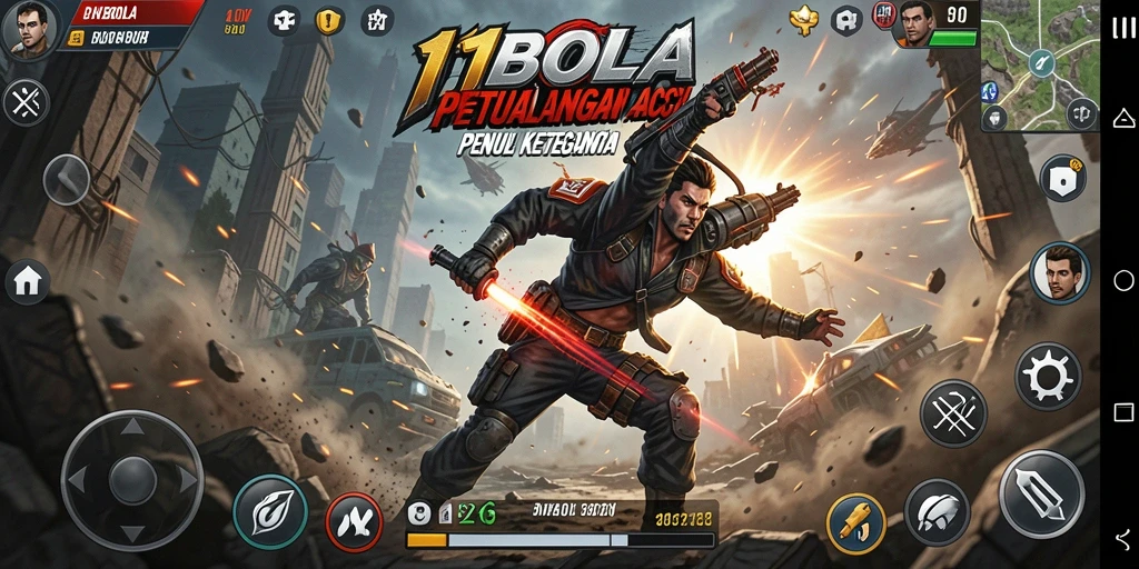 Screenshot utama 11BOLA menampilkan aksi mendebarkan dan berbagai karakter.