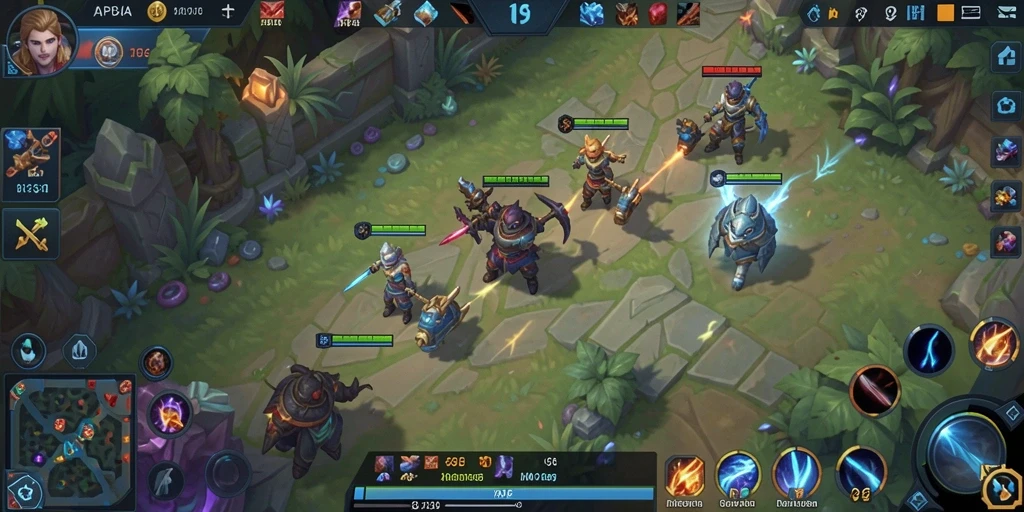 Tangkapan layar permainan API36 dengan aksi pertarungan MOBA yang intens.