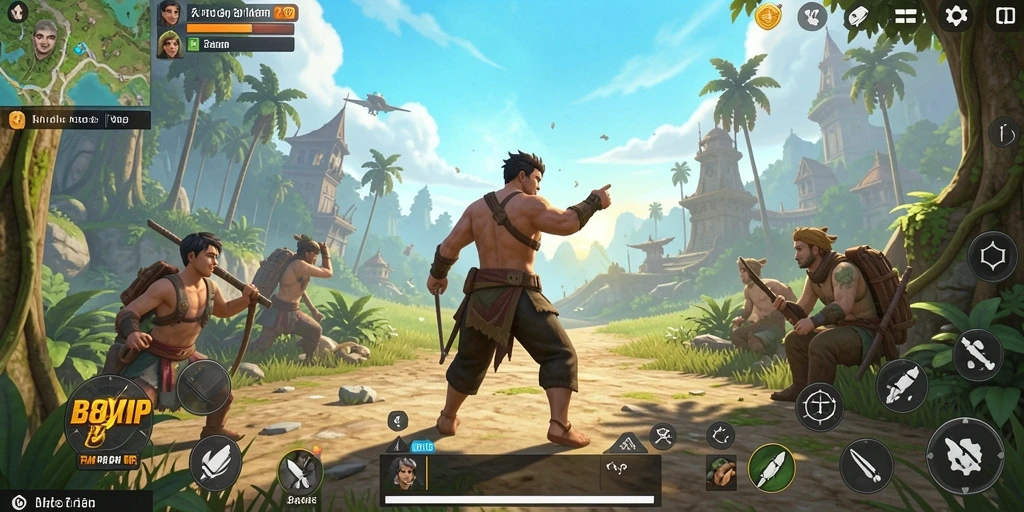 Screenshot gameplay B8VIP menampilkan eksplorasi dunia terbuka yang luas dan dinamis.