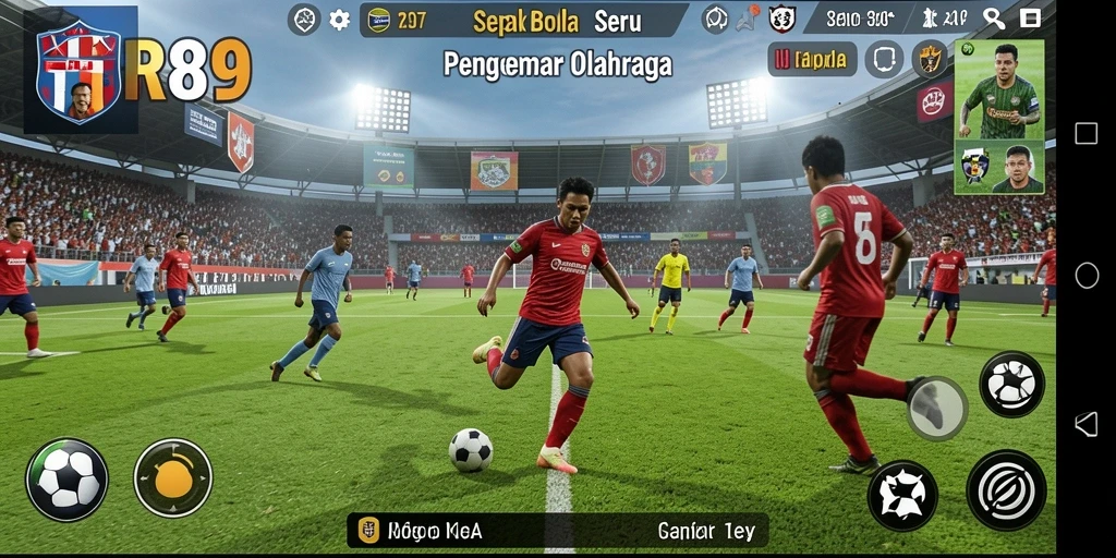 Screenshot utama HR89 menampilkan gameplay aksi sepak bola yang mendebarkan.