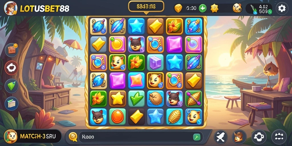 Screenshot LOTUSBET88 menampilkan keseruan gameplay Match-3 yang mengasyikkan.