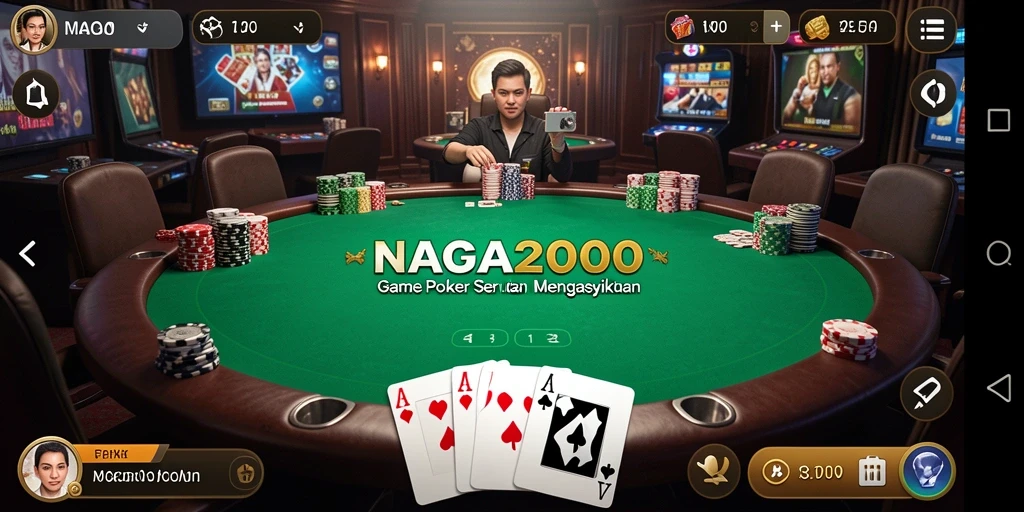 Screenshot NAGA2000 menampilkan gameplay intens poker yang seru.