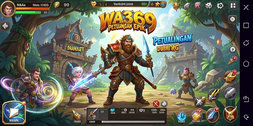 Tangkapan layar gameplay WA369 yang menampilkan pertarungan RPG yang mendebarkan.